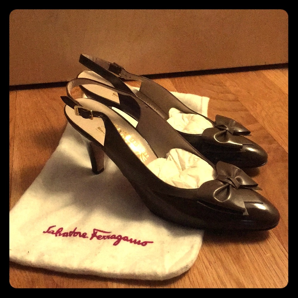Brown Ferragamo slingback heels